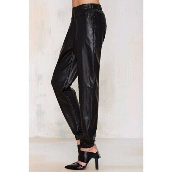 Nasty Gal Women's Black Run with It Vegan Leather Jogger Pants Size S - Picture 6 of 16